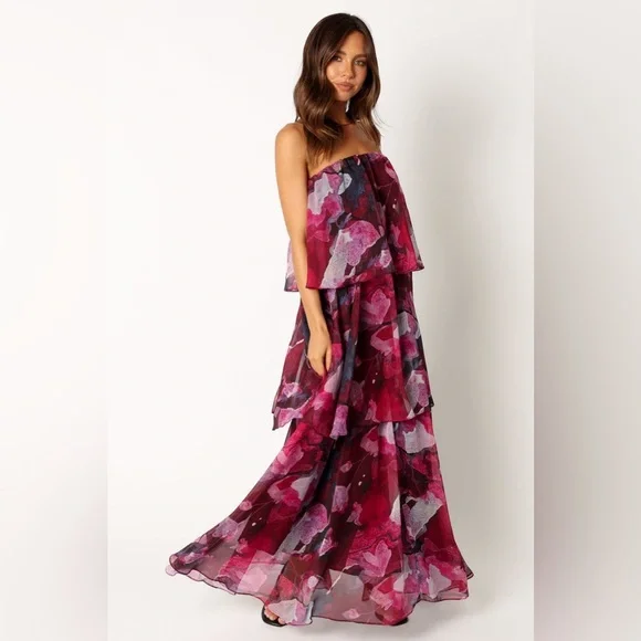 Petal & pup strapless chiffon tiered floral maxi dress nwot - Picture 2 of 5